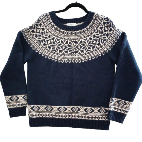 Orvis Sweater Fair Isle Nordic Sweater Sz M Blue White Snowflakes - Picture 1 of 4